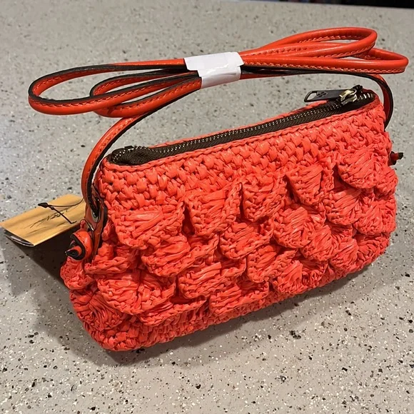 PATRICIA NASH BACOLI RAFIA CROSSBODY BAG BRIGHT CORAL NEW WITH TAGS AND DUST BAG